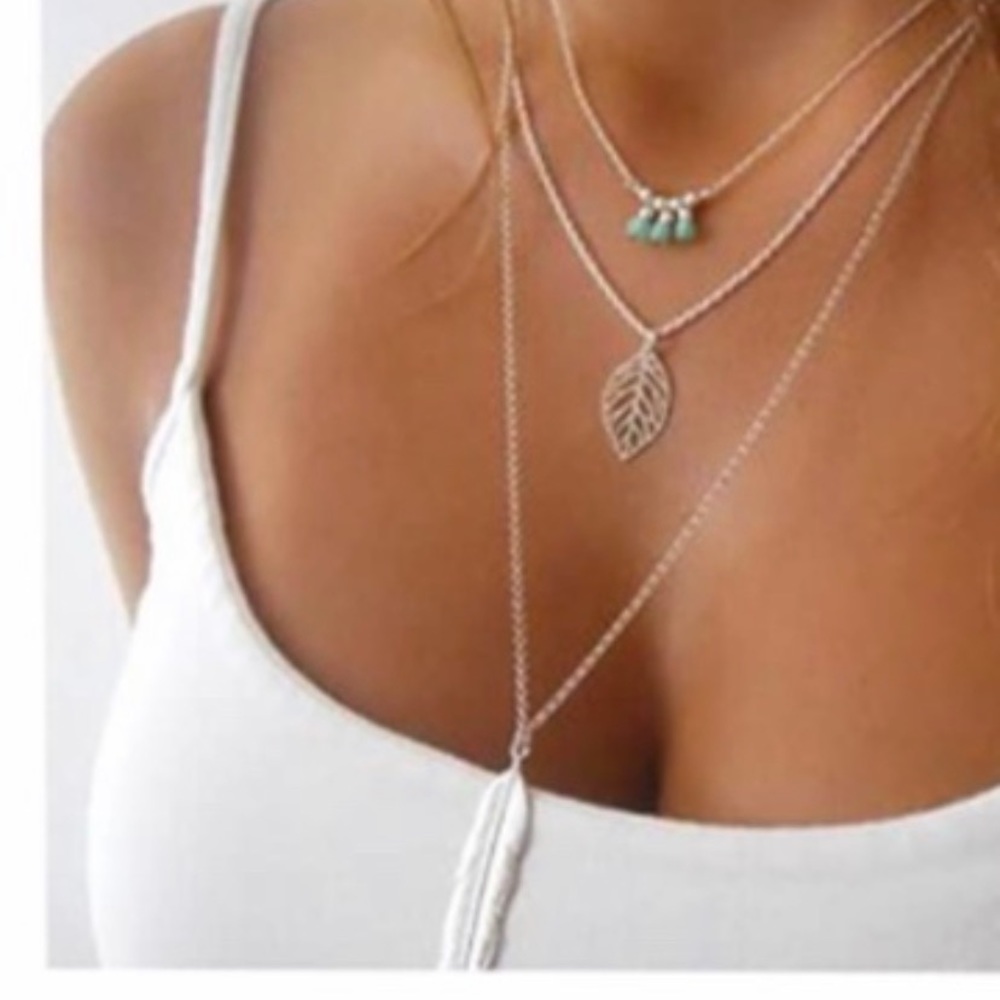 Turquoise Feather Layered Necklace